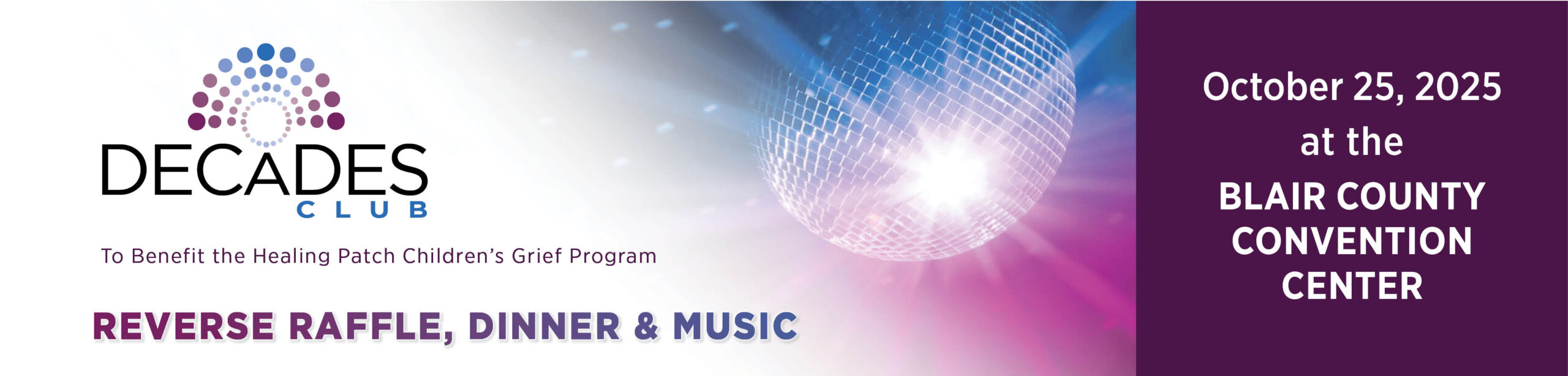 decades club raffle, dinner, and music banner